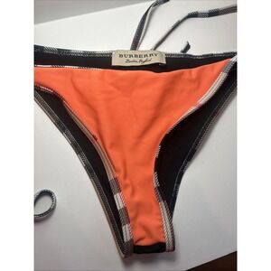 Burberry String Bikini Bottom Large Check‎ Trim, Orange Front And Black Back